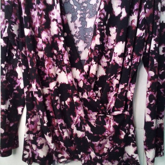Rachel Rachel Roy Blouse Women M Long Sleeve V-Neck Wrap Floral Black Purple - Picture 8 of 14